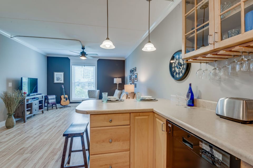 Fully -furnished kitchen with everything needed to cook and serve a meal.
