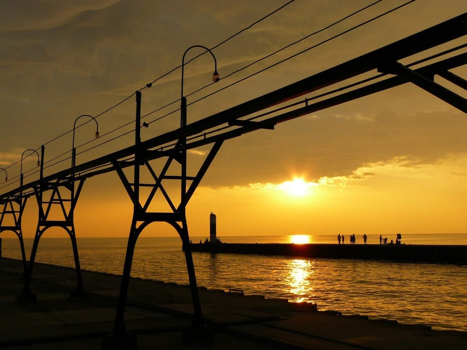 The south pier head catwalk leads out to South Haven's historic lighthouse.