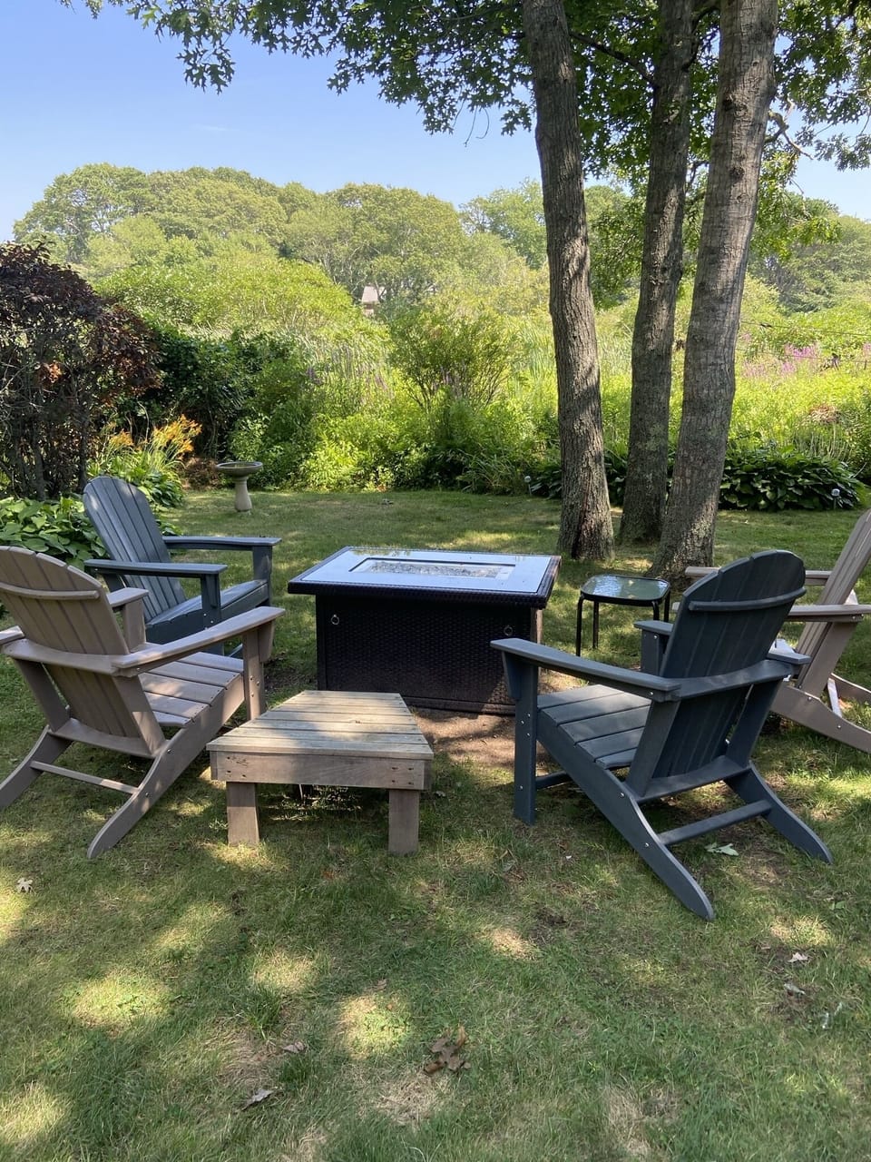 Enjoy the propane, fire pit while overlooking the marsh. 