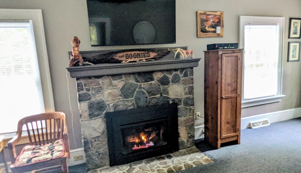 Cozy up with the ambiance of a fire!