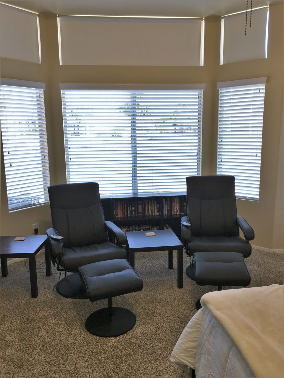 Master Bedroom: His & Hers Electronic Massage Chairs with Massaging Footrests!