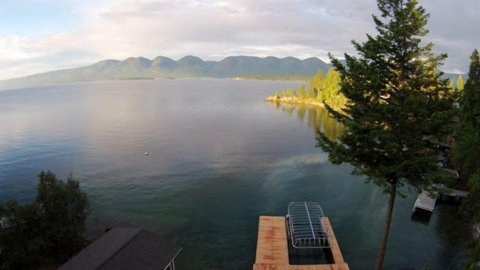 mission mountains and the bird islands in the foreground