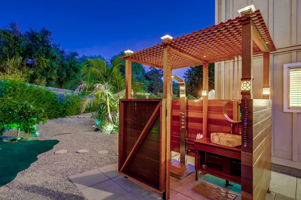 Even the kids will want to experience the luxury outdoor shower.