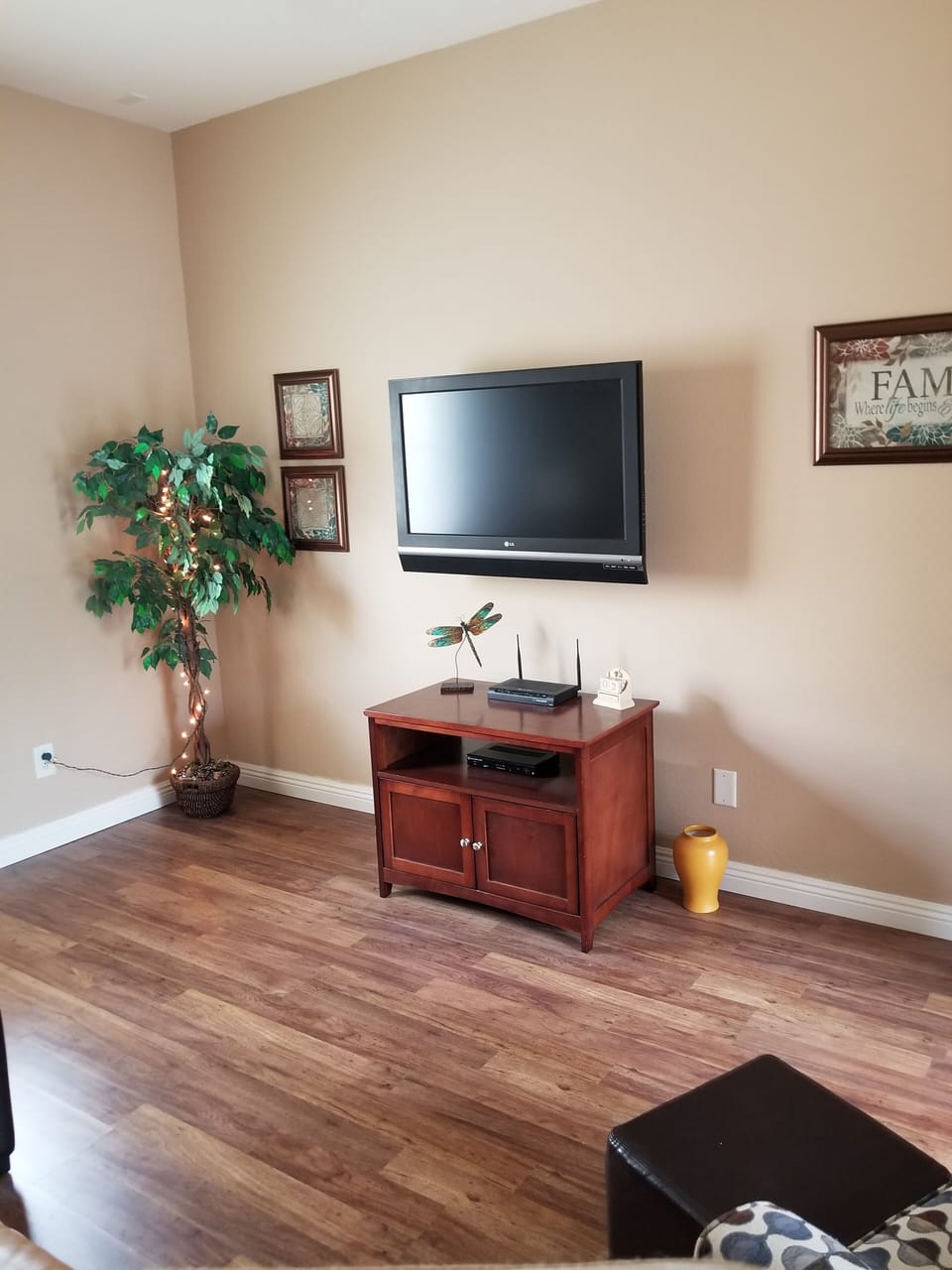 Living room with Google TV and Netflix
