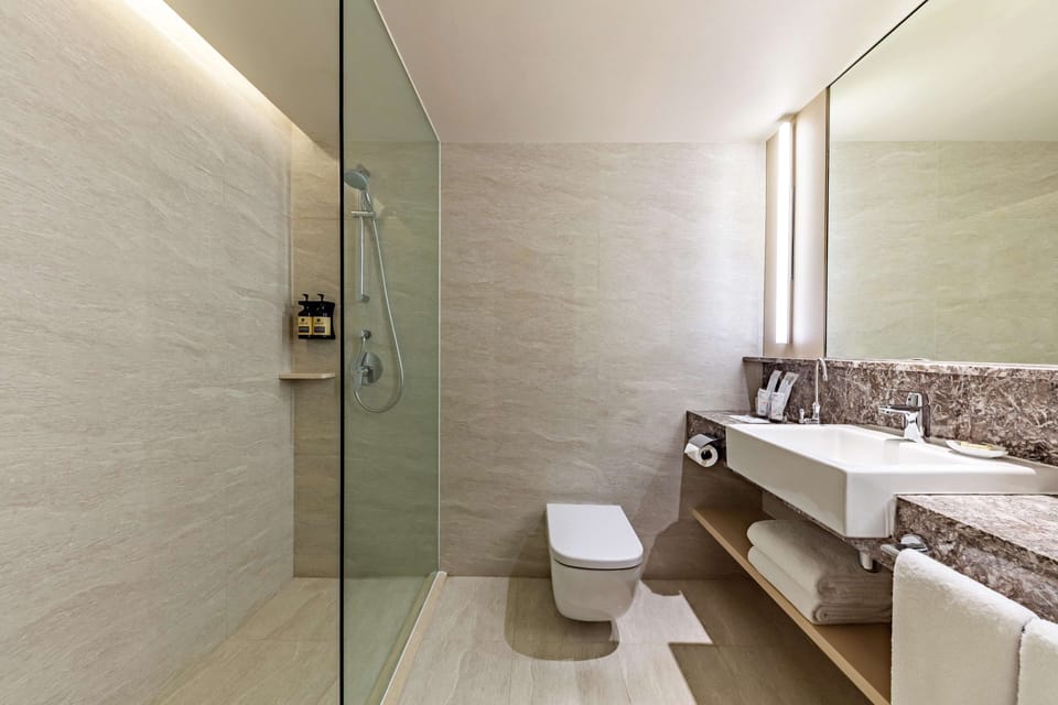 Shower, free toiletries, hair dryer, bathrobes