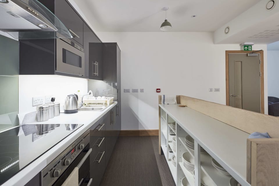 Fridge, oven, stovetop, cookware/dishes/utensils