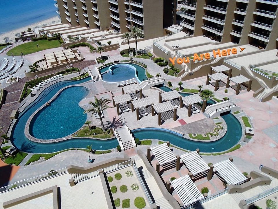 The Lazy River is right off the end of the patio