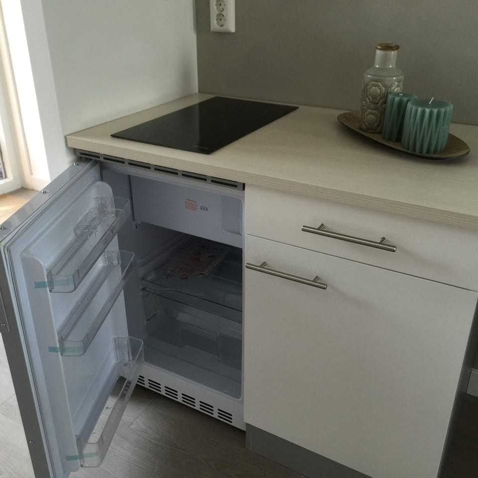 Kitchen with sink, duo ceramic plate, extractor hood, refrigerator & microwave