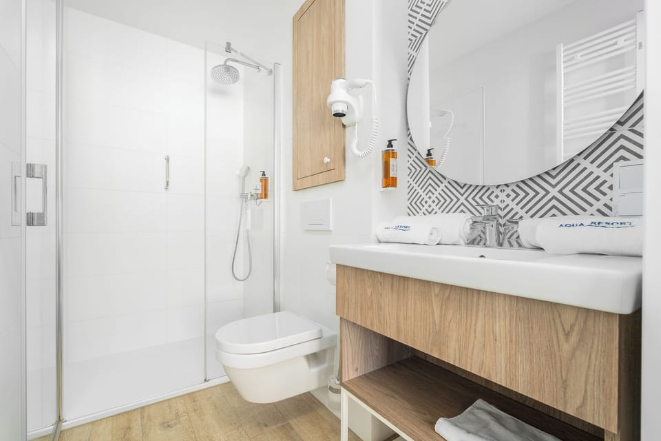 Apartament Deluxe | Bathroom | Shower, free toiletries, hair dryer, towels