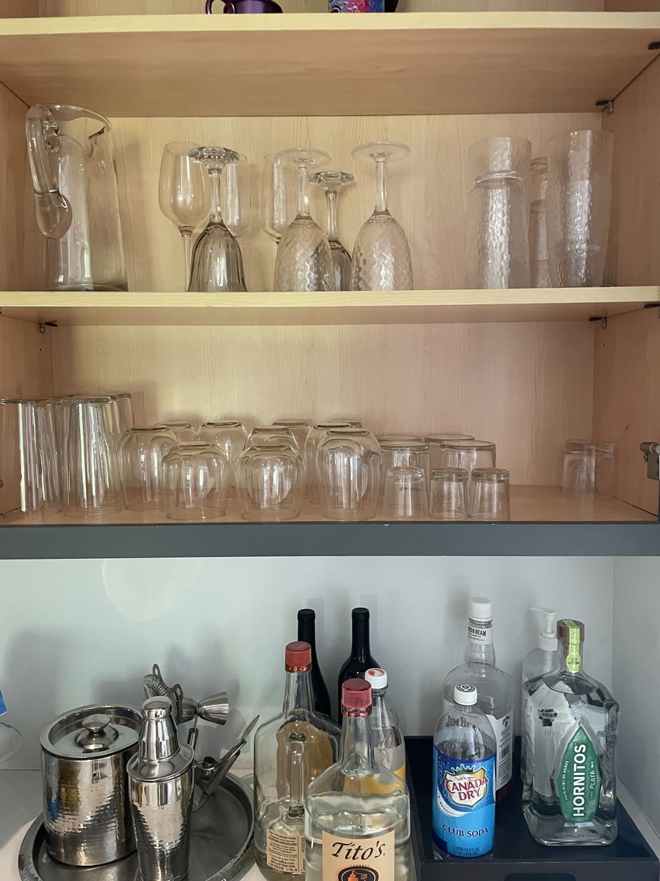 Glassware and bar setup. 