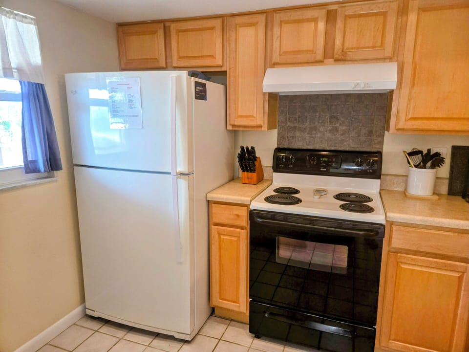 Kitchen refrigerator and stove