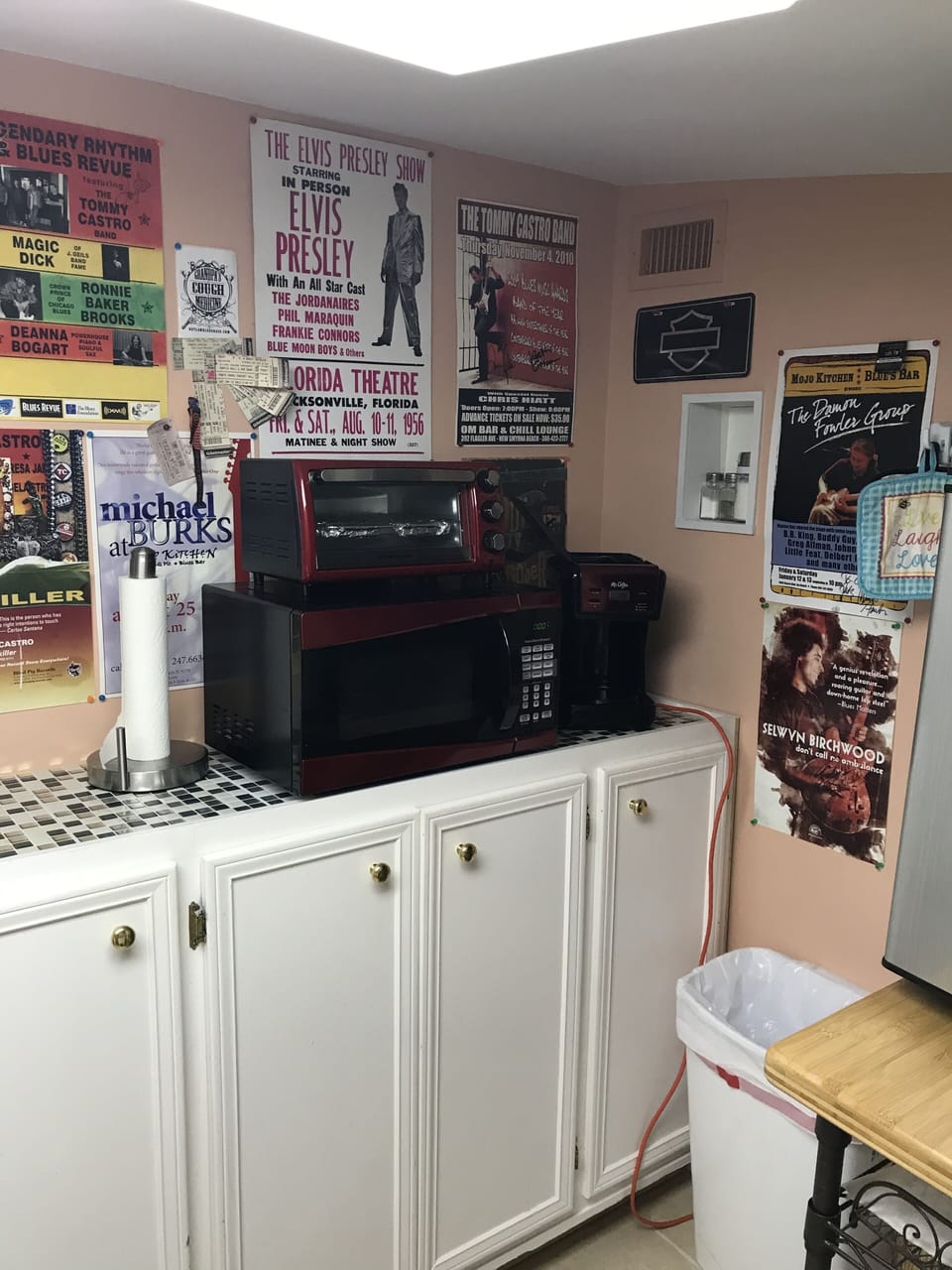 Kitchenette with coffee pot, toaster oven and microwave