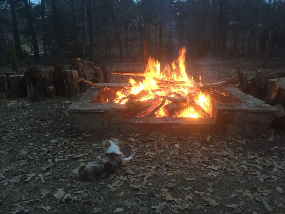 Enjoying a little fire with my friend
