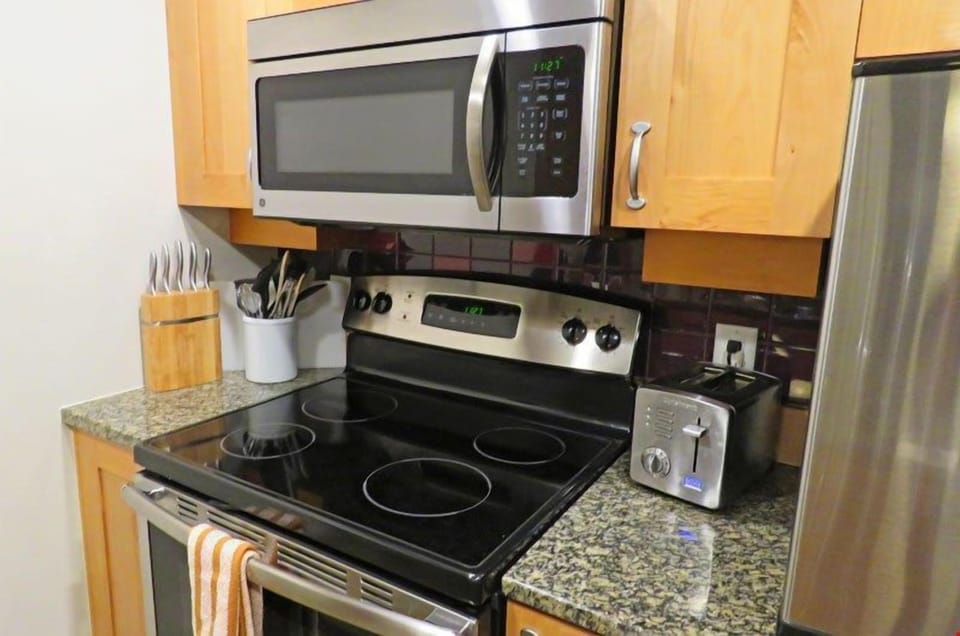 This condo features all the appliances and cookware you need to cook.