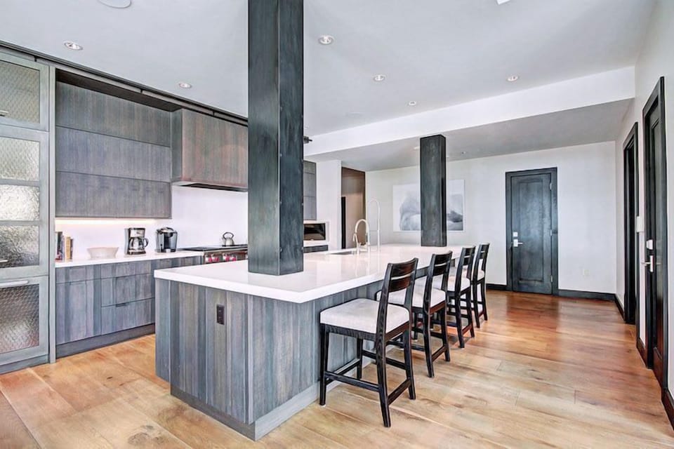 Enjoy a hot cup of coffee at the counter in the morning.