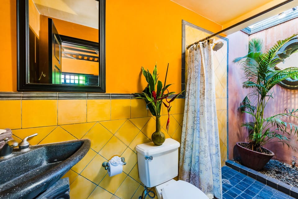 Coral bathroom with open air shower