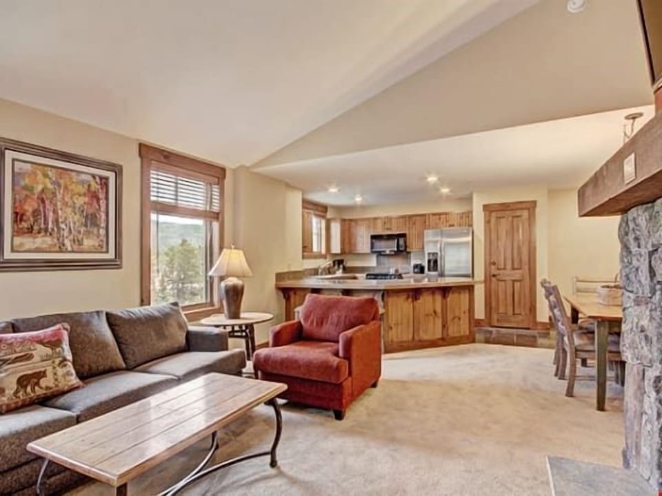 Warm up by the fireplace or entertain at the dining table.