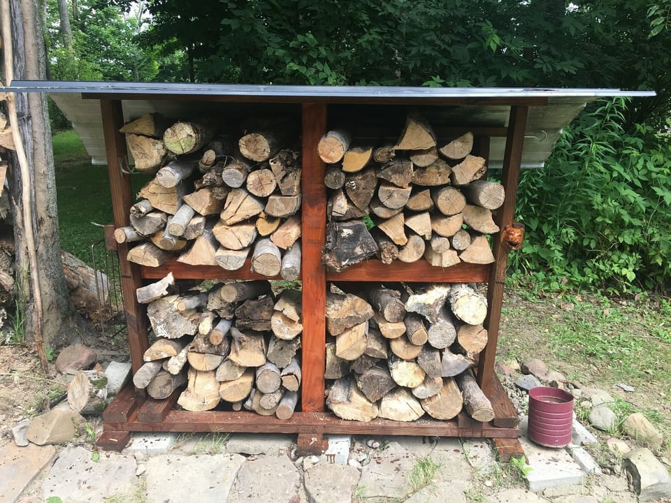 Our wood rack holds 4 cubes of firewood.  $10/cube.  Leave cash or venmo