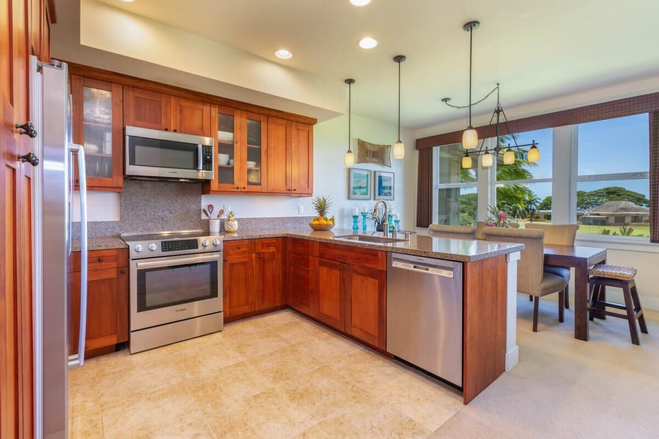 Kitchen with view of golf course