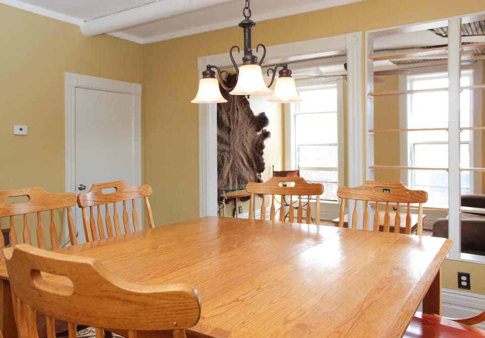 The dining area looking into the living room.