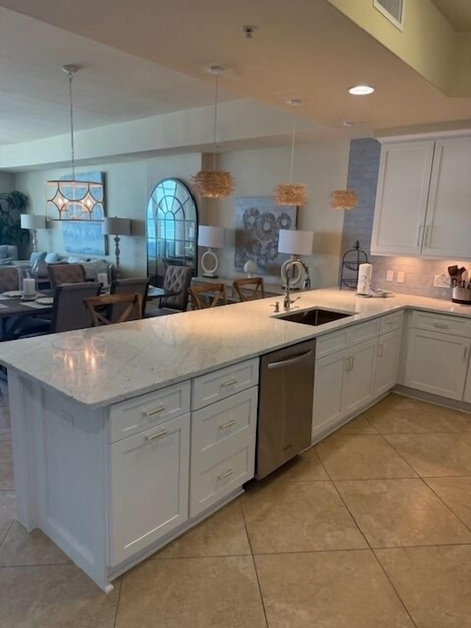 Large open kitchen with wide open views of the ocean