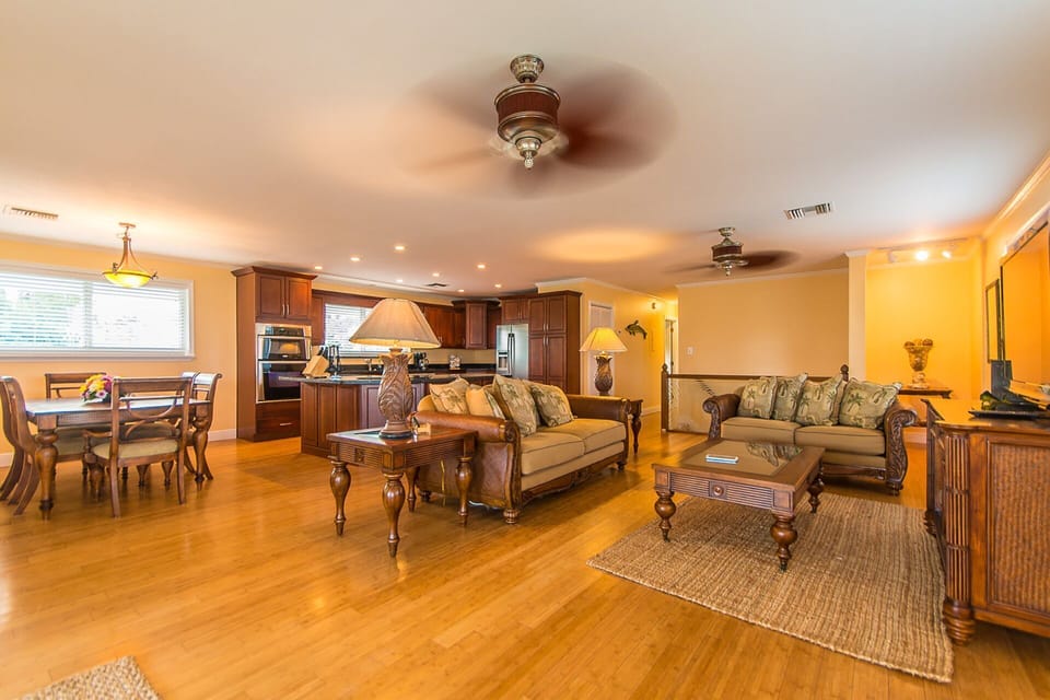 Open, fully equipped kitchen perfect for preparing family meals together.