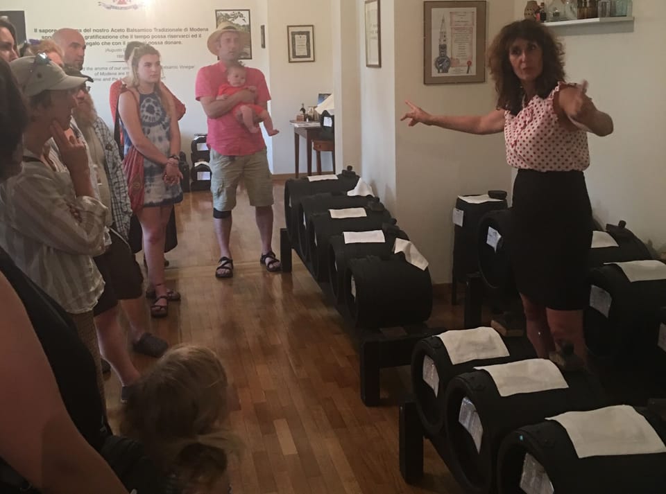 Dragodena Guests get a tour of the Balsamic Vinegar Maker Malpighi's showroom