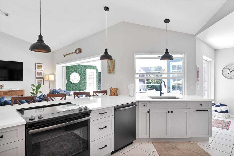 Open kitchen with bar seating
