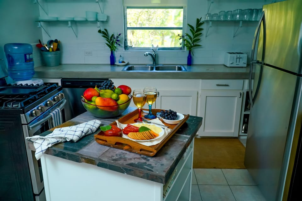 Kitchen island on wheels, stainless steel appliances