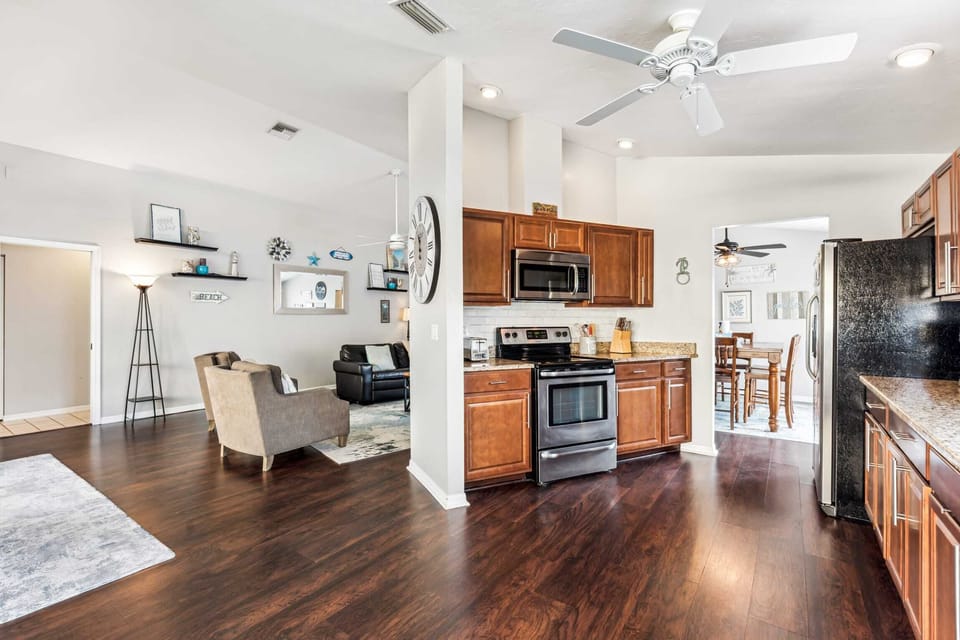 The kitchen has a casual design and is a great place to cook memorable meals