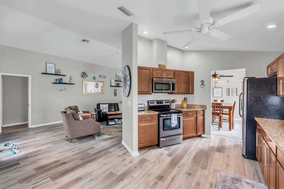 The kitchen has a casual design and is a great place to cook memorable meals