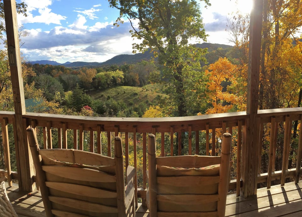 Fall in the Smoky Mountains, on deck of Tiffany Ridge Cabin.