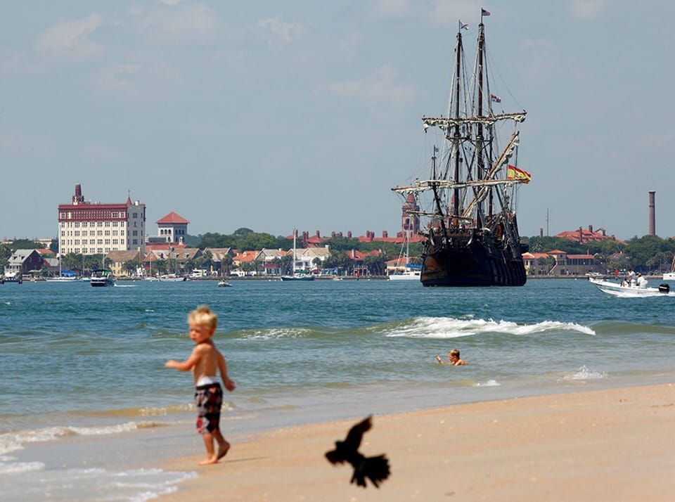 View of the Ancient City and Pirate Ship from Porpoise Point, two miles away.