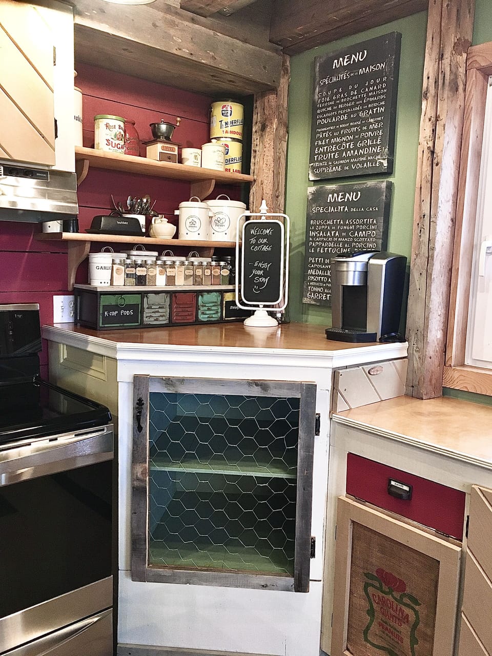 Corner cabinet in kitchen to store your groceries.