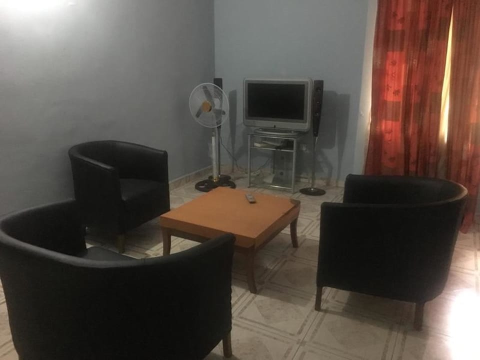 32-inch flat-screen TV with satellite channels, TV