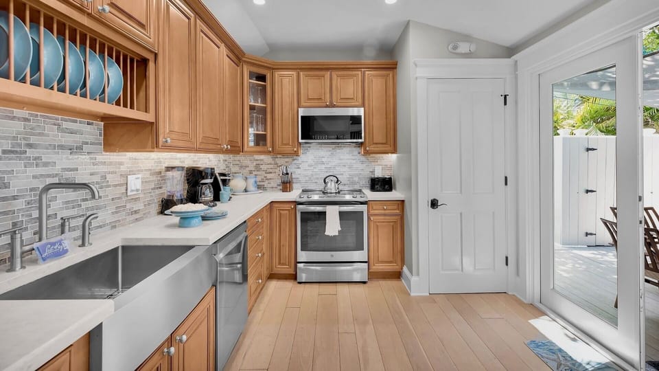 The kitchen comes fully-equipped with all the essentials for home-cooked meals...