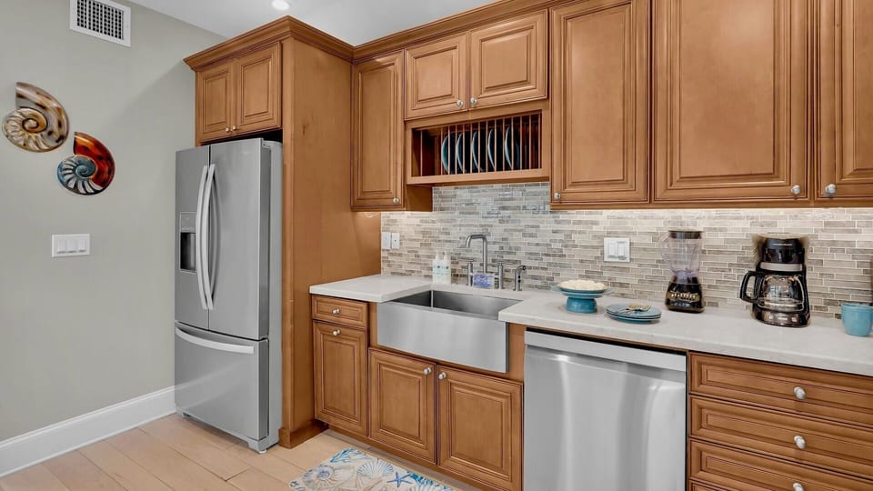 Generous counter space and cabinets make cooking effortless...