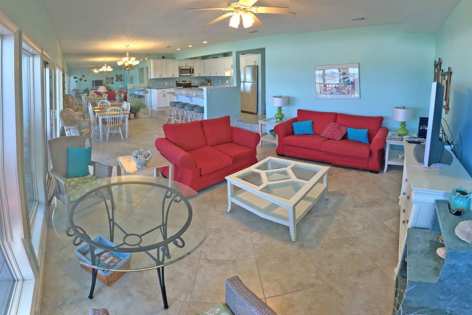 Living Room with Fabulous Ocean Views.  Flat Screen TV and Blu-Ray Player.