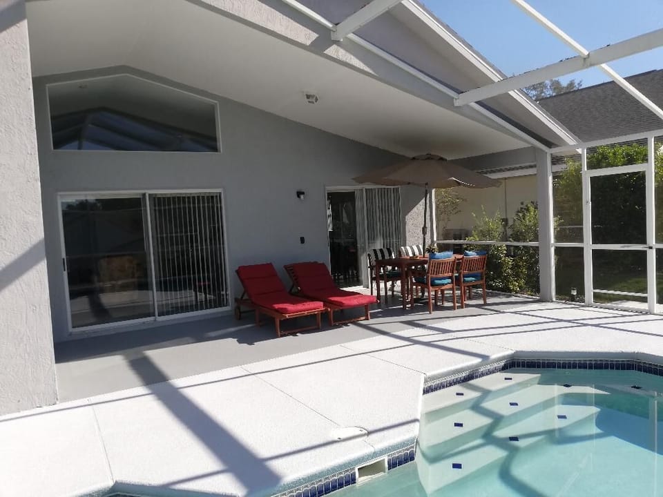 The covered pool area