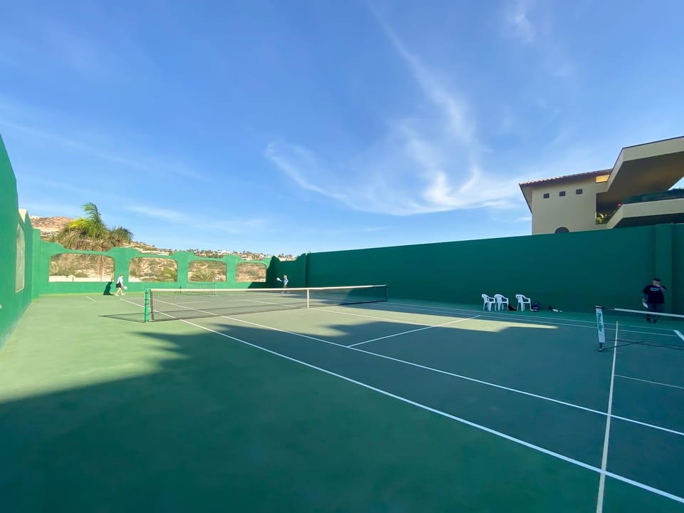 The tennis and pickleball court at Las Olas is loacted on top of the Parking structure.  It's not often you get to play rooftop tennis or pickle ball!