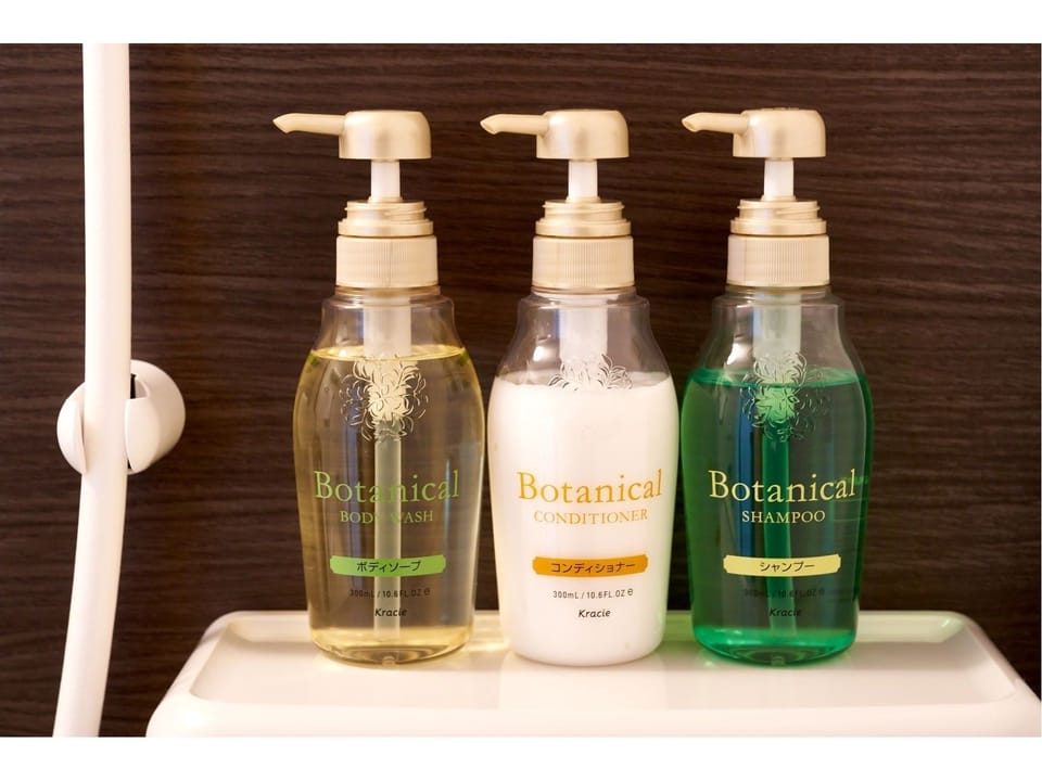 Combined shower/tub, free toiletries, hair dryer, slippers
