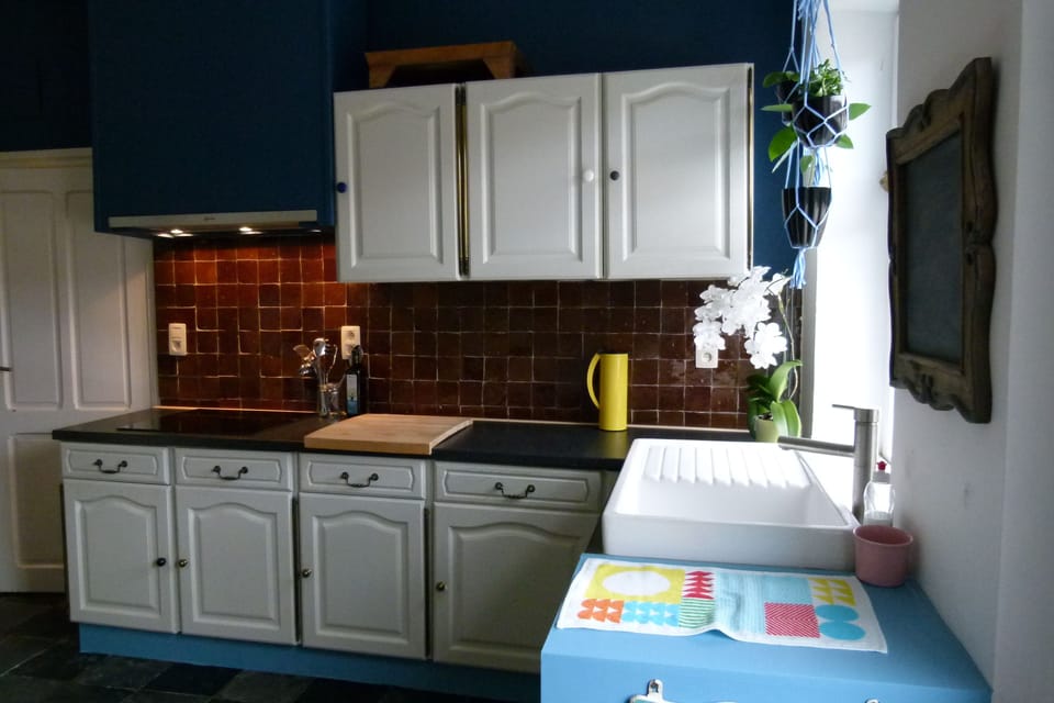 Full-size fridge, microwave, stovetop, dishwasher
