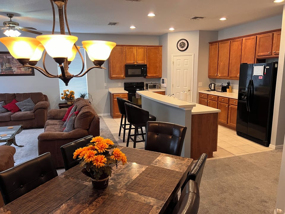 Side view of the Kitchen, Lounge and Dining area.