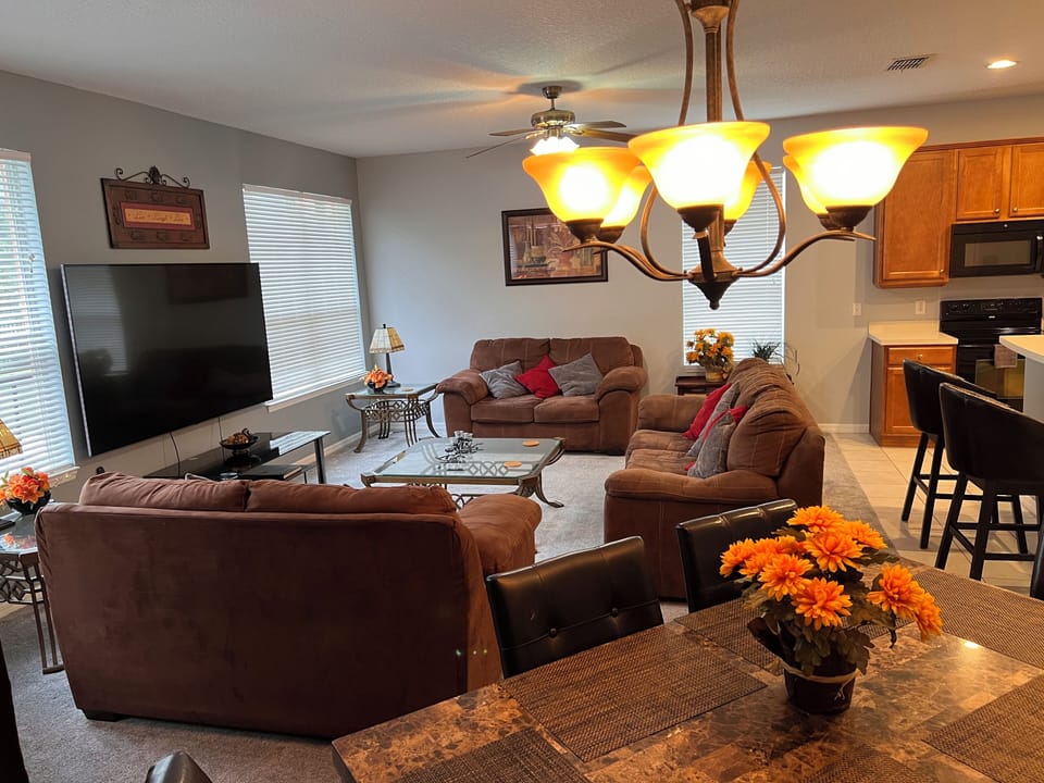Lounge with 86" smart LG 4K TV with built in Alexa, Google and Netflix