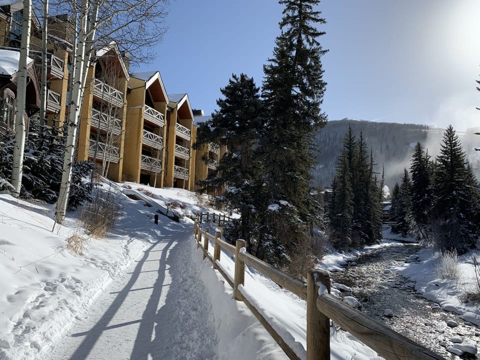 Exterior view (back of the building) along the Gore Creek walking path