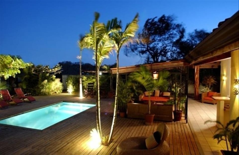 Pool deck at night