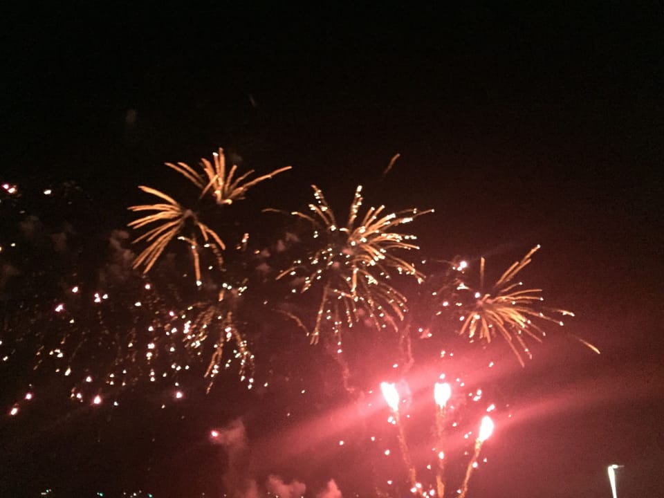 Fireworks as viewed from balcony.