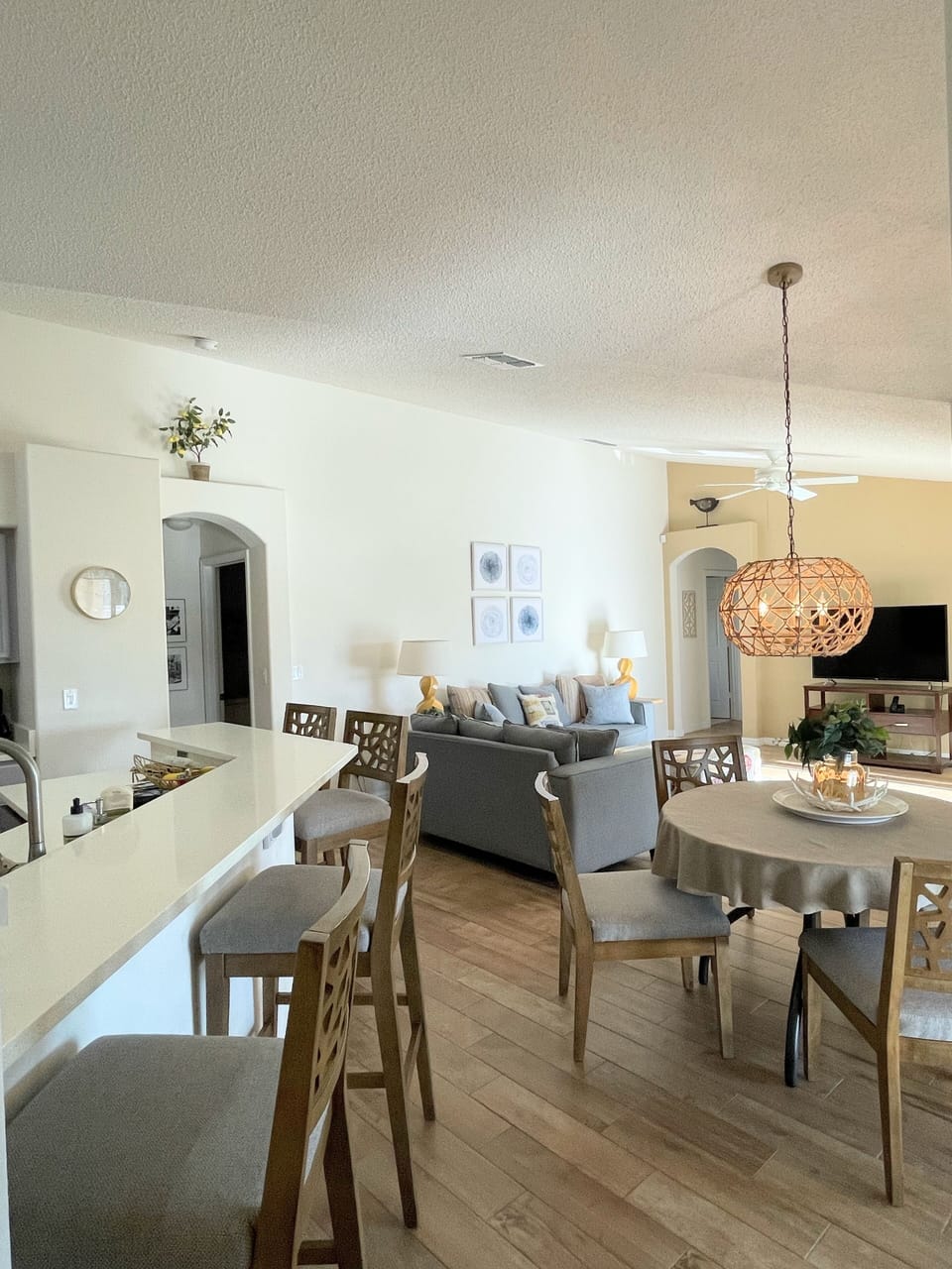 Open floor plan, 4K ROKU TV, high ceilings, breakfast bar