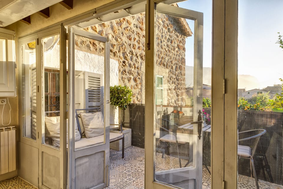Terrace with mountain and village views