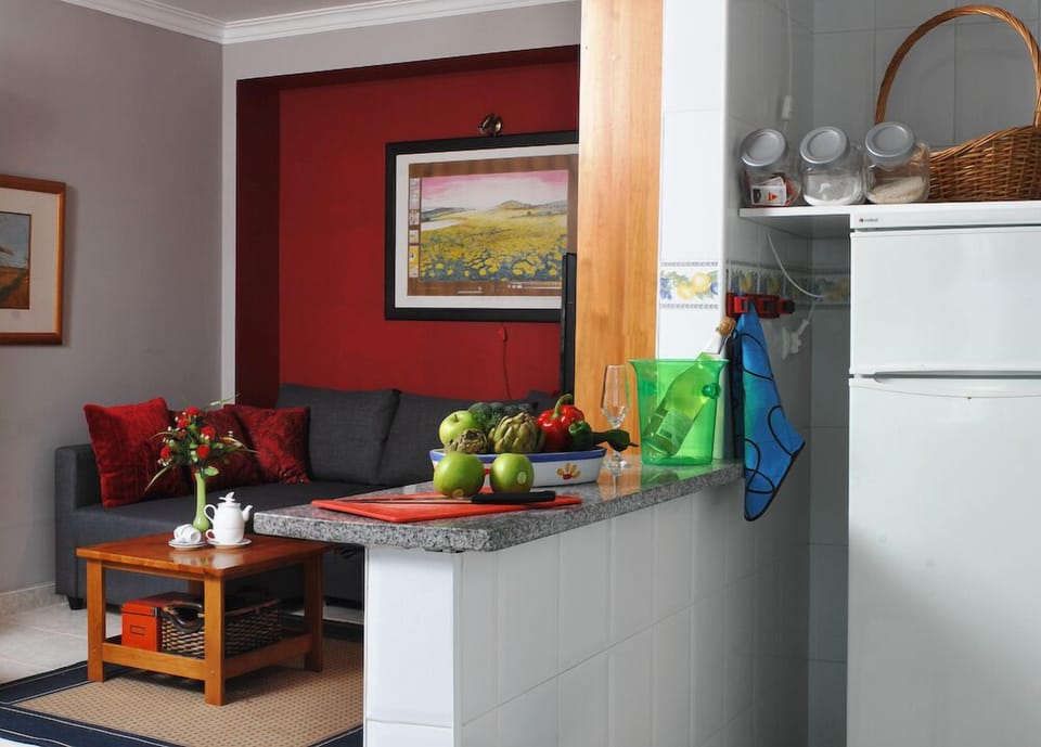View from the kitchen into the living.